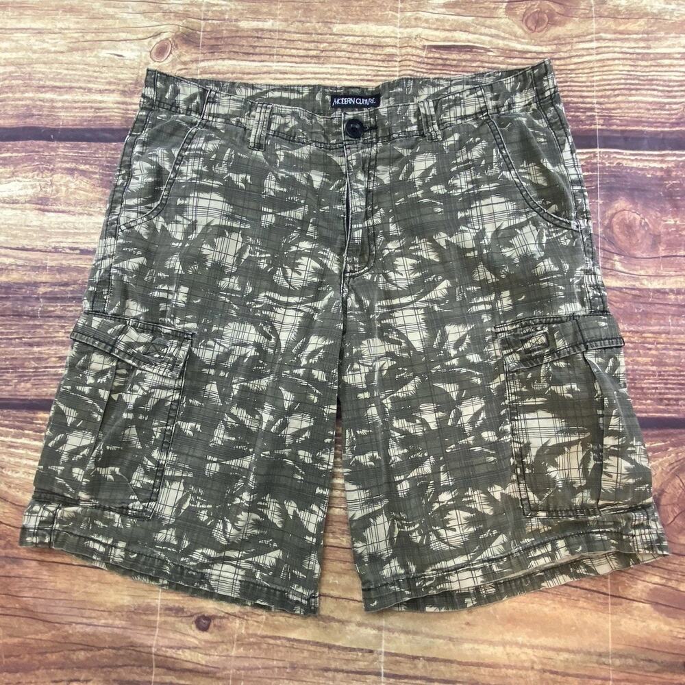 Y2K Modern Culture Tech Cargo Shorts Gorpcore Palm Tree Men Sz 36